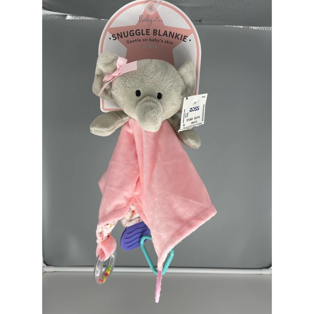 New Baby Snuggle Pink Blankie lovey Gray Elephant With Rattle sound*